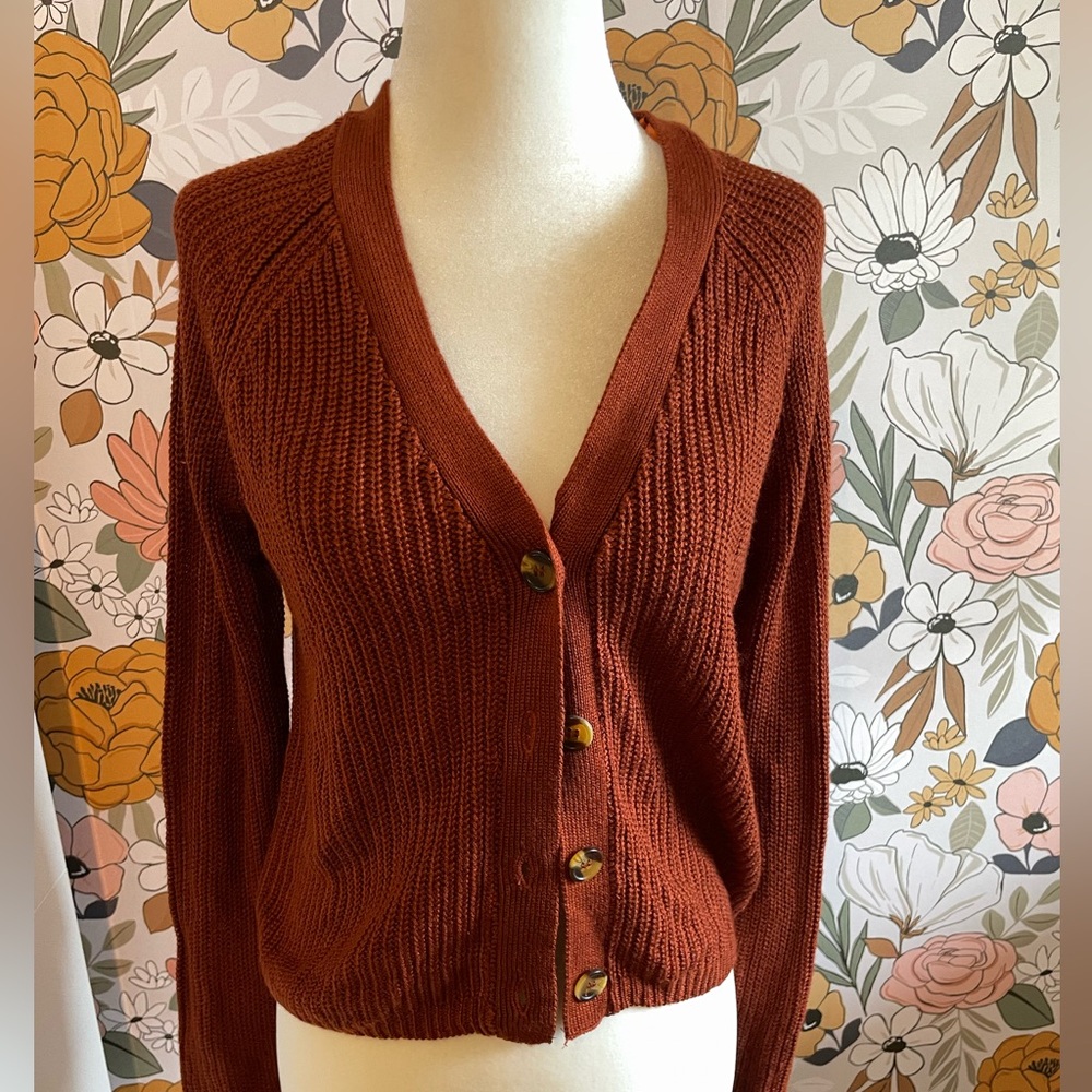 Cloud Chaser Rust Open Front Knit Cropped Cardigan - Size M